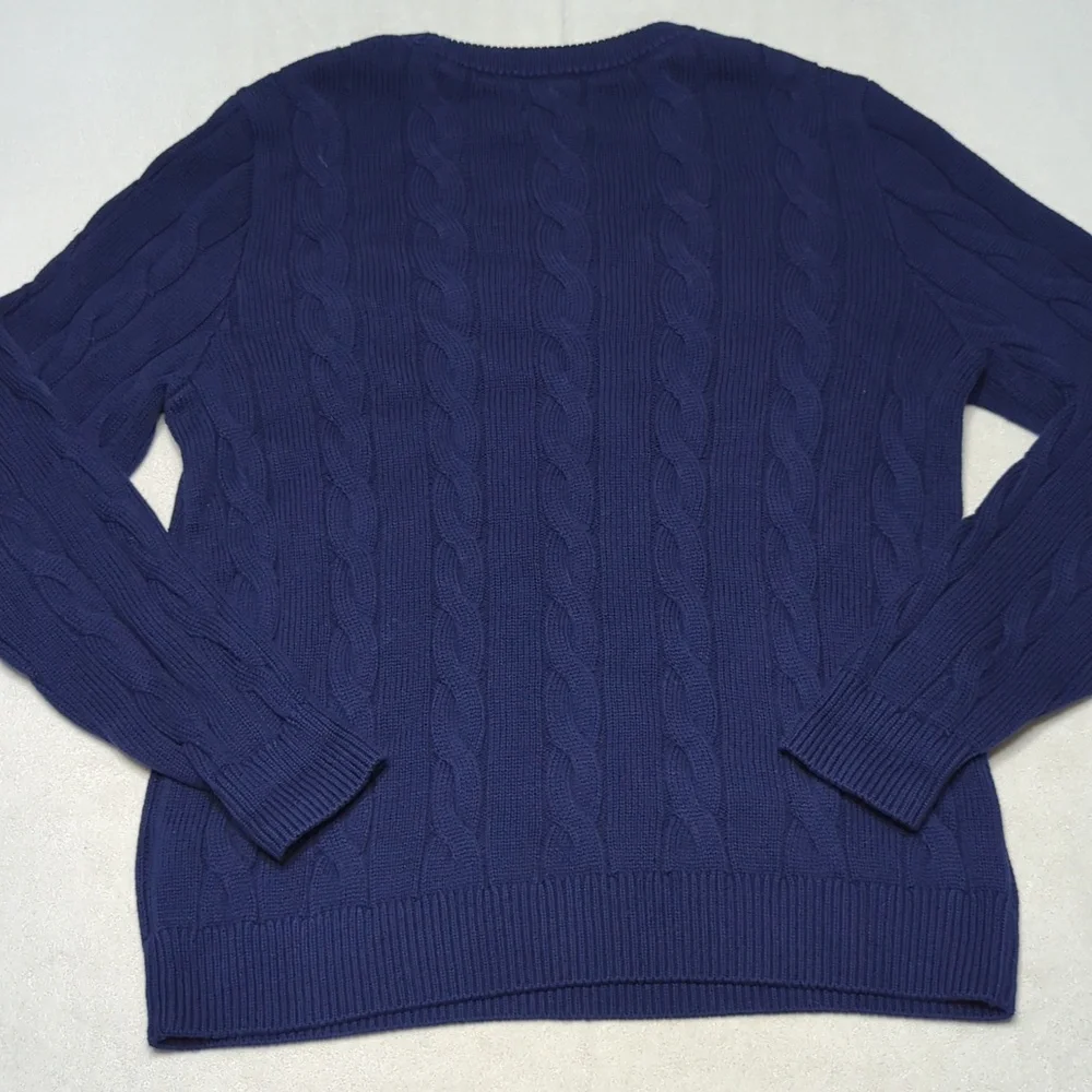 Lands' End Men's‎ Long Sleeve Embroidered Drifter Cable Knit Crew Neck Sweater L